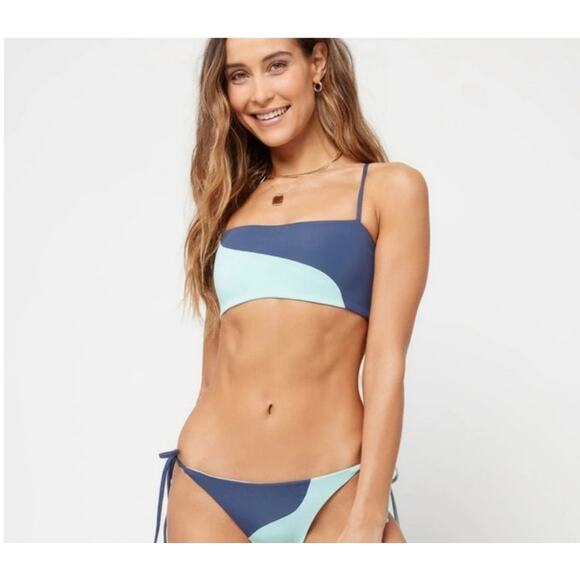 L*Space Ari Bikini Top in Blue Colorblock Size Medium NWT - Picture 1 of 5